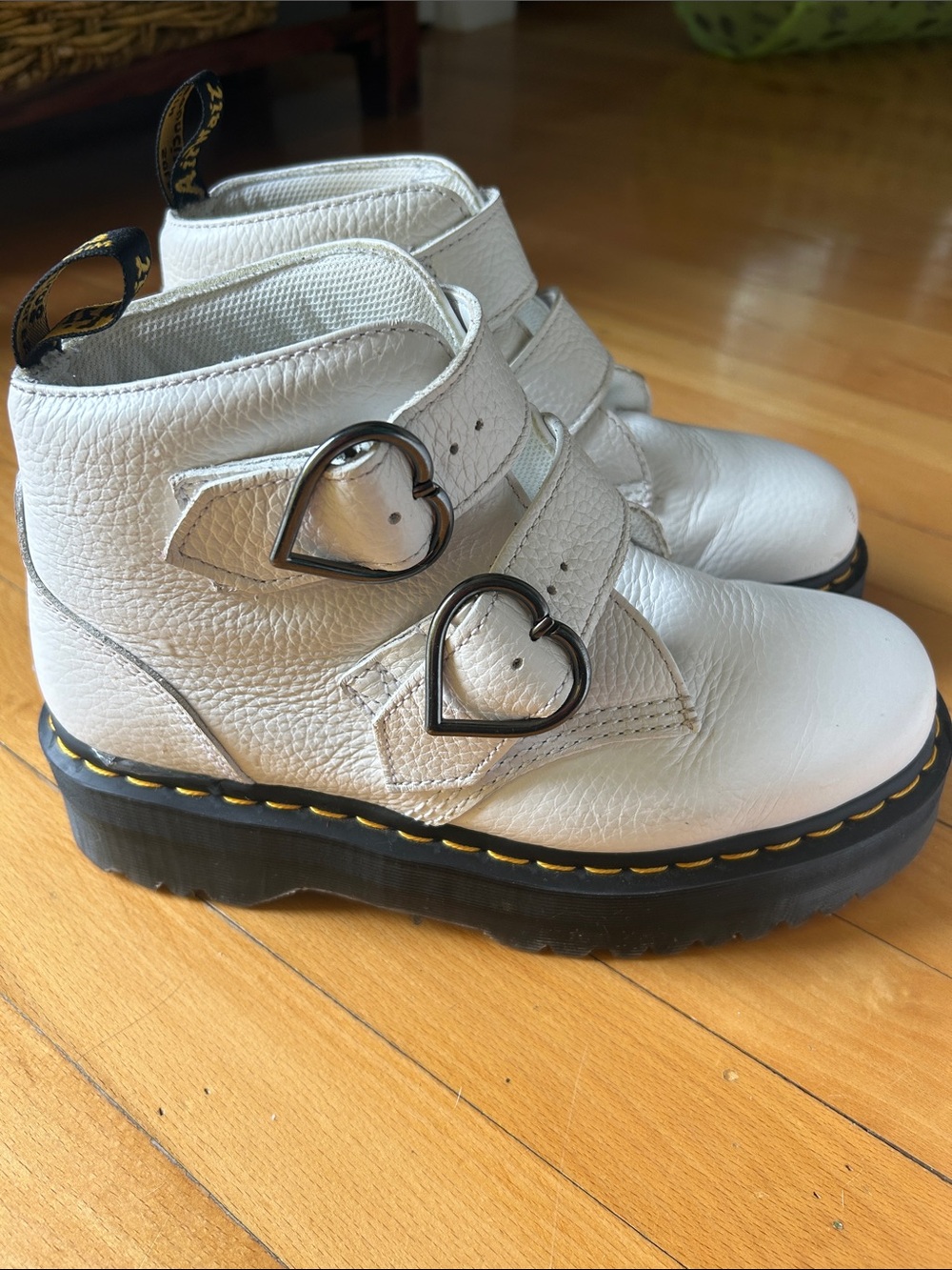 Dr. Martens White Devon Heart Buckle Platform Boots